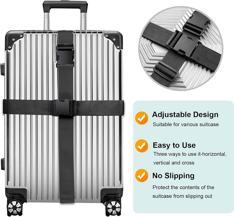 collwait Luggage Straps for Suitcases, Black - Premium Quality Polyester Material, TSA Approved, Adjustable & Versatile, Sturdy Buckle, 4 Pack - Ideal for Travelers - Image 2